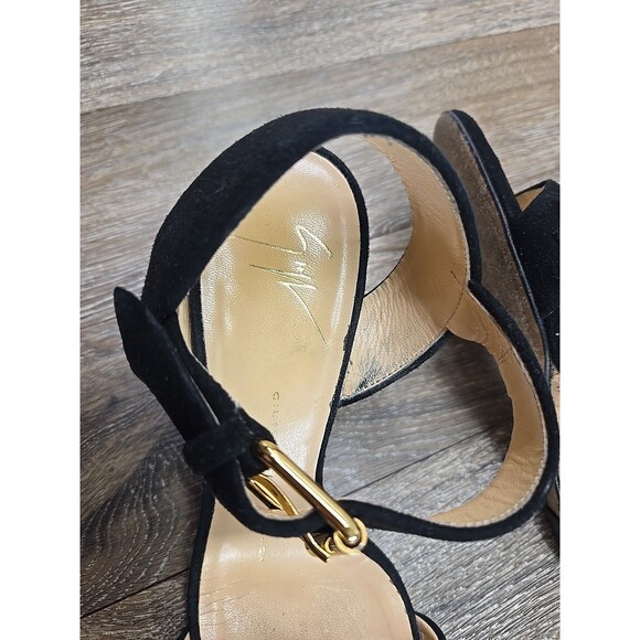 Giuseppe Zanotti Design Women's 36.5 (US 6) Black Suede Cork Wedges Gold Chain - Picture 6 of 16